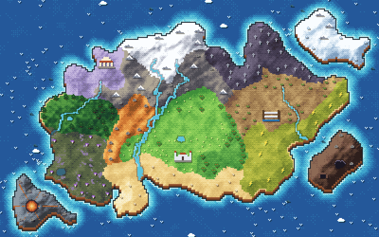 La carte du monde : une île en pixel art
